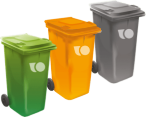 Groen, oranje en grijze bak